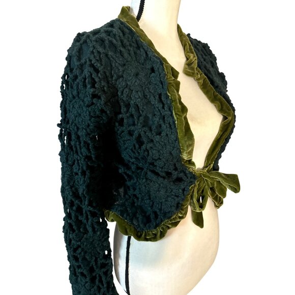 Y2k Green Whimsical Fairy Sweater Cardigan Small Anthro Moth Crocheted Boho - Picture 10 of 10